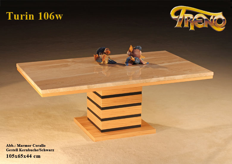 Couchtisch Turin 106w Holz Kernbuche Schwarz Marmor Corallo