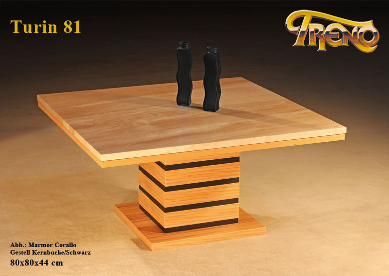 Couchtisch Turin 81 Holz Buche Schwarz Marmor Corallo