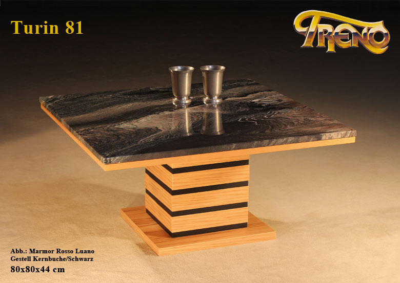 Couchtisch Turin 81 Holz Buche Schwarz Marmor Rosso