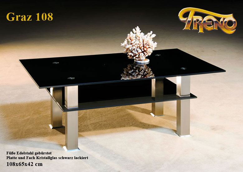 Couchtisch Graz 108 Glas schwarz Edelstahl