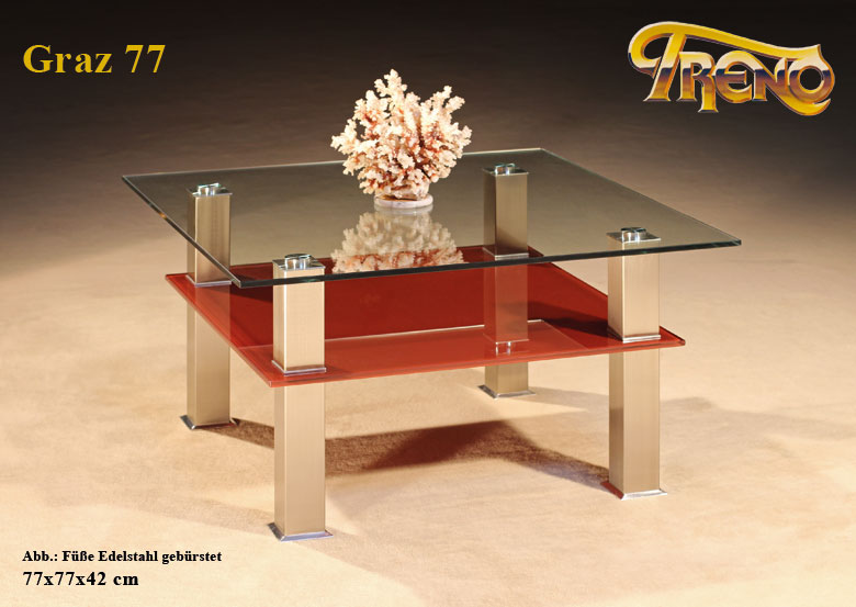 Couchtisch Graz 77 Glas Fach Glas rot Edelstahl