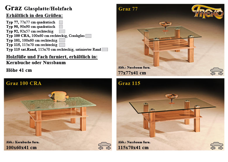 Couchtisch Graz Glas Holz