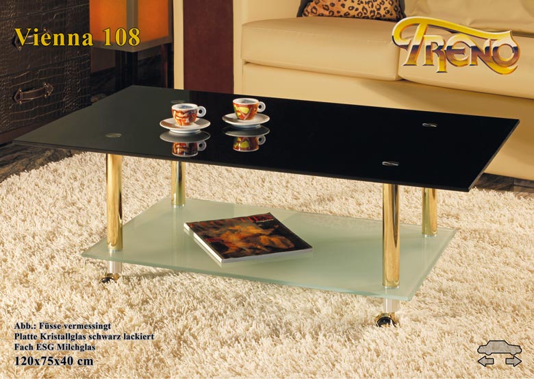 Couchtisch Vienna 108 Glas schwarz Edelstahl vermessingt