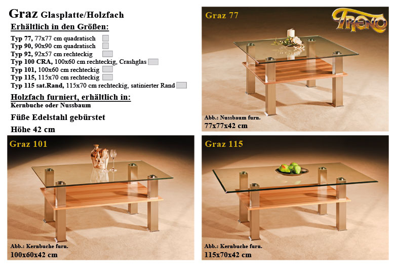Couchtisch Graz Glas Holz Metall �bersicht