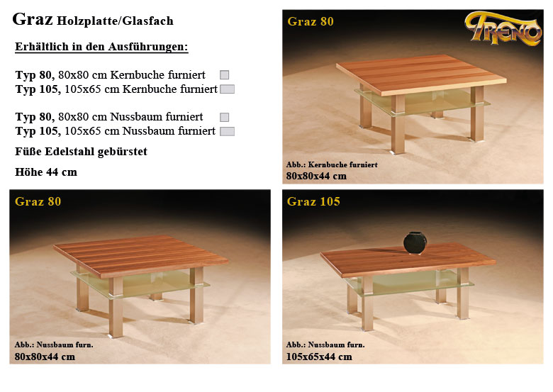 Couchtisch Graz Holz Glas Edelstahl �bersicht