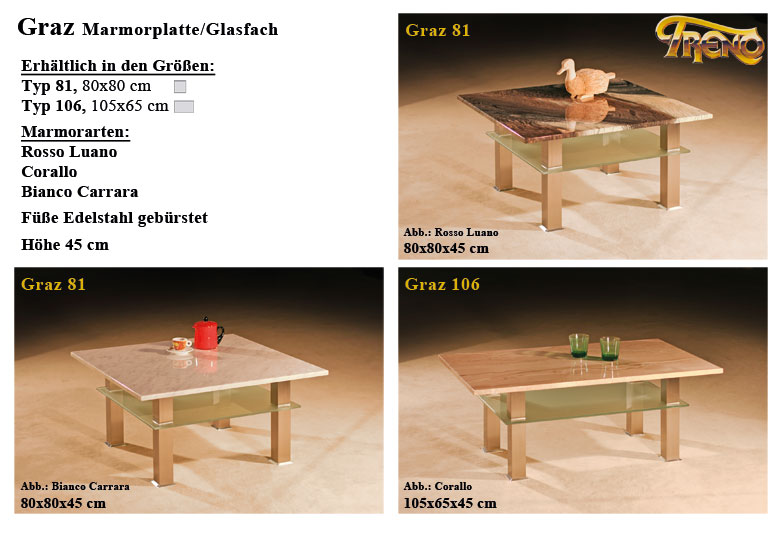 Couchtisch Graz Marmor Glas Edelstahl �bersicht