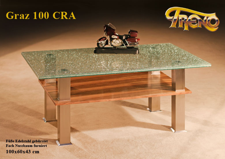 Couchtisch Graz 100 Crashglas Holz Edelstahl