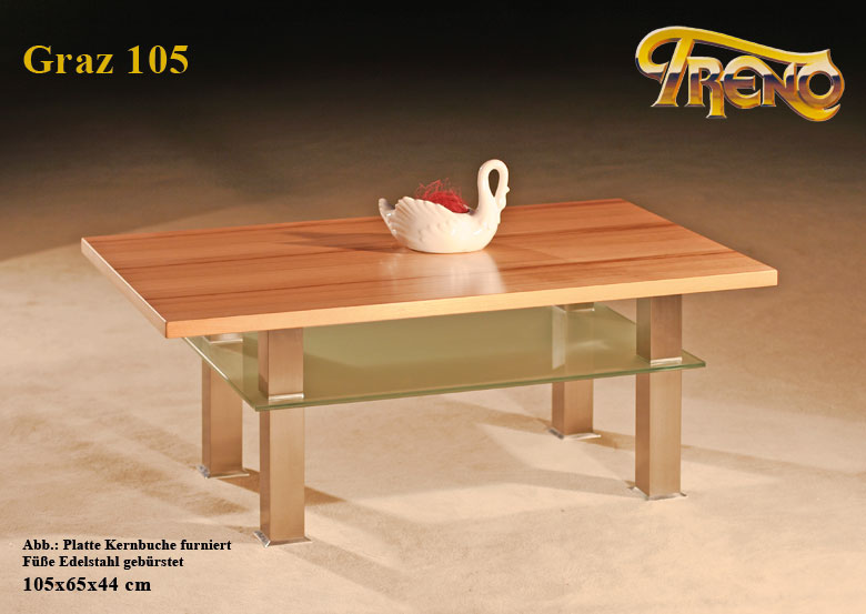 Couchtisch Graz 105 Holz Glas Edelstahl