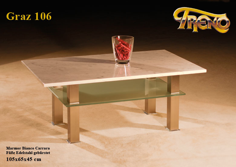 Couchtisch Graz 106 Marmor Glas Edelstahl